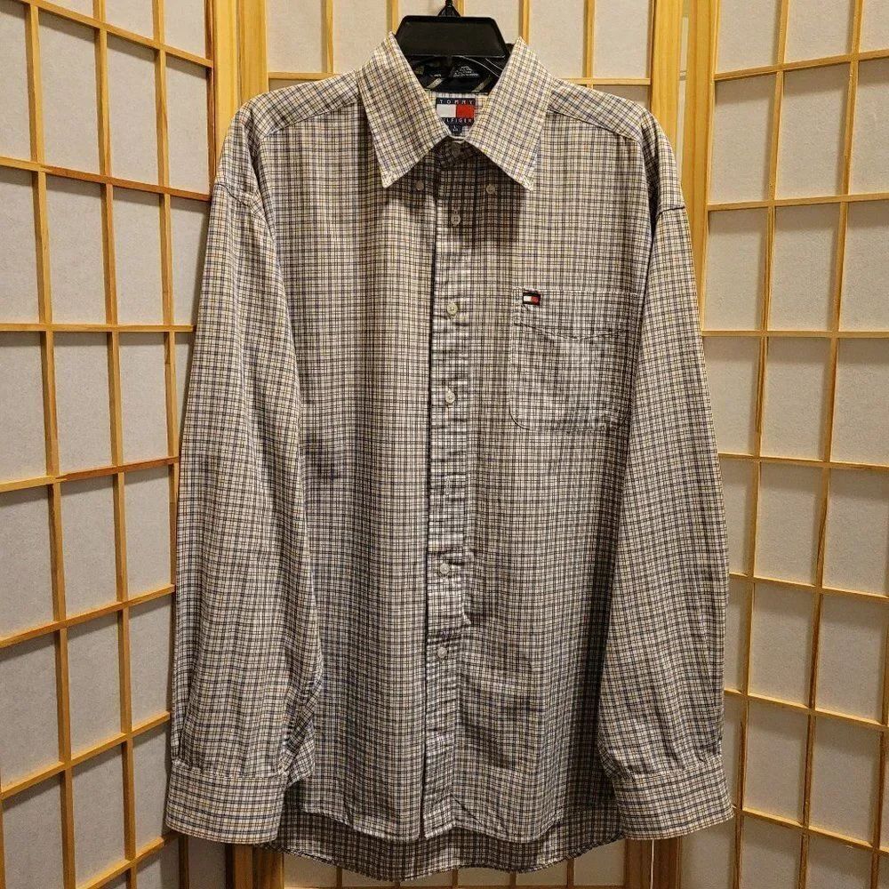 Tommy Hilfiger Mens Plaid Button Down Pocket Logo Shirt Sz L